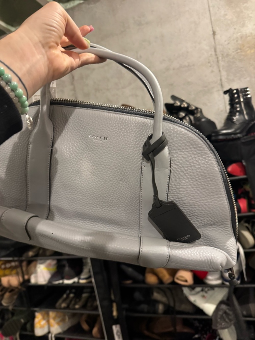 Coach Pebbled Leather Satchel - Light Gray